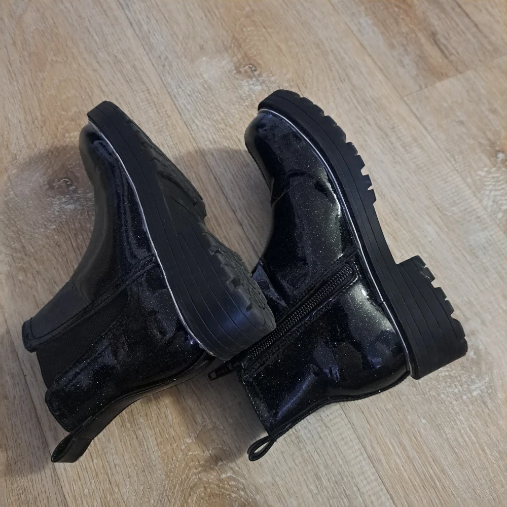 The Children's Place Kids Black Glitter Zip-Up Ankle Boots Size 12
